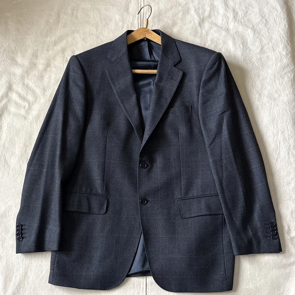 Barneys New York Gray Plaid Super 120s Wool Blazer 38s Fits 42 Made in Italy